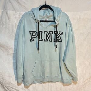 Victoria's Secret Light Blue Hoodie with Black Lettering